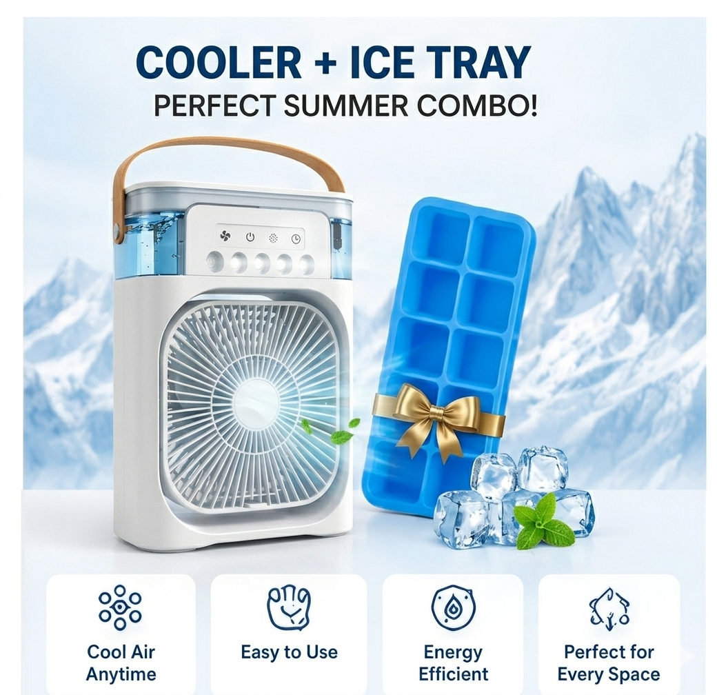 Portable Cooling Fan & Ice Tray Combo – Perfect for Summer